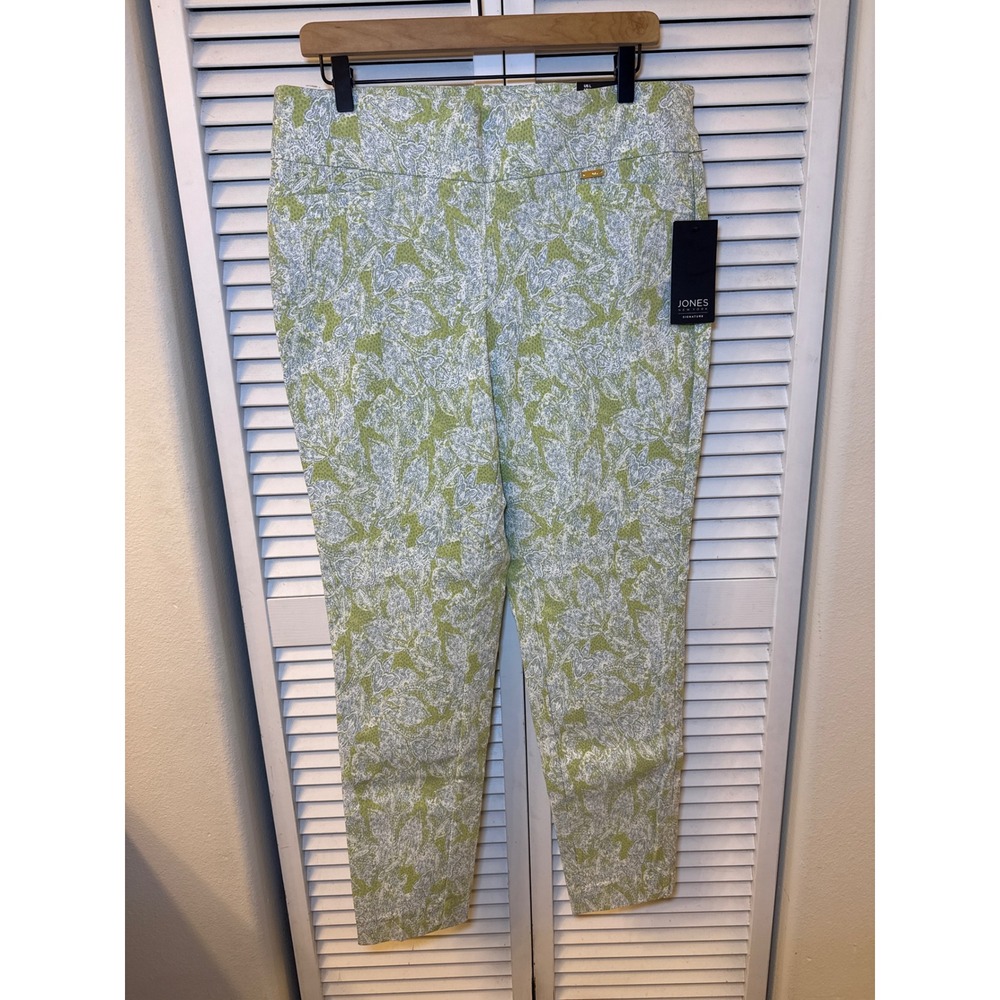 Jones New York Signature Womens Slim Ankle Pants Celadon Paisley Green Large NEW